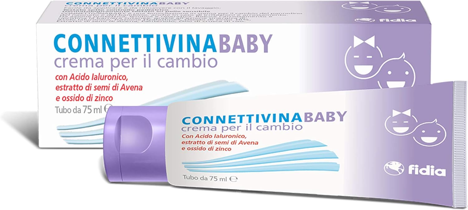 Fidia Farmaceutici ConnettivinaBaby - Crema per il Cambio, Tubo da 75g, con Acido Ialuronico, Estratto di Semi di Avena e Ossido di Zinco
